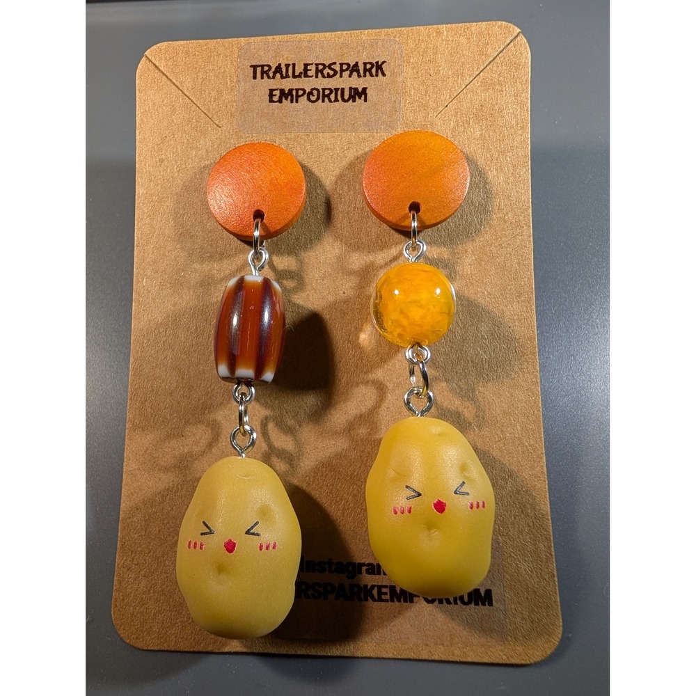Trailerspark Emporium Kawaii Potato Mismatched Drop Earrings Nickel Free Wood